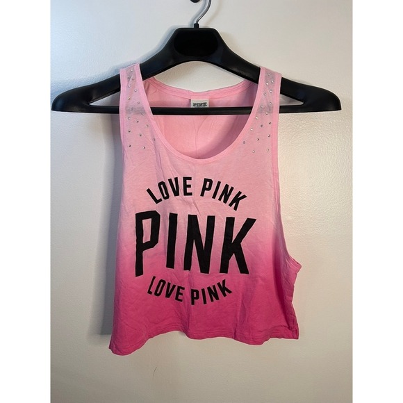 PINK Victoria's Secret Tops - PINK Victoria's Secret Ombre Muscle Tank Top Pink Rhinestone Graphic Small